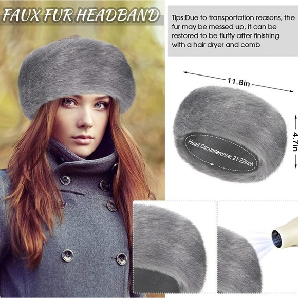 Silver Gray Fur Headband Ski Hat Fur Ear Warmers Mink Hat - Picture 5 of 6